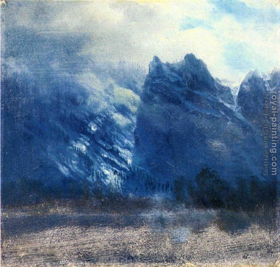 Albert Bierstadt : Yosemite Valley Twin Peaks